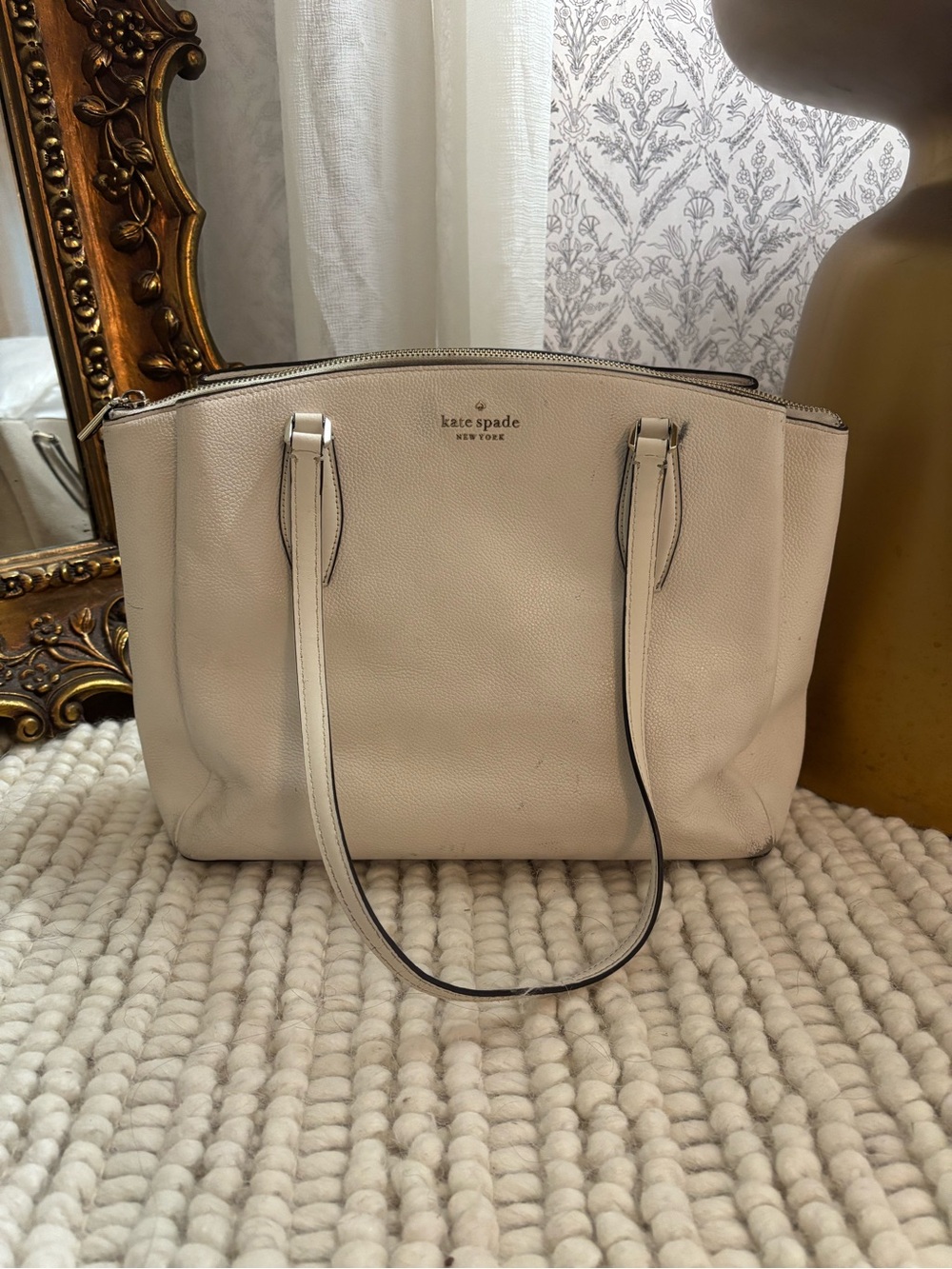 kate spade Cream Pebbled Leather Tote